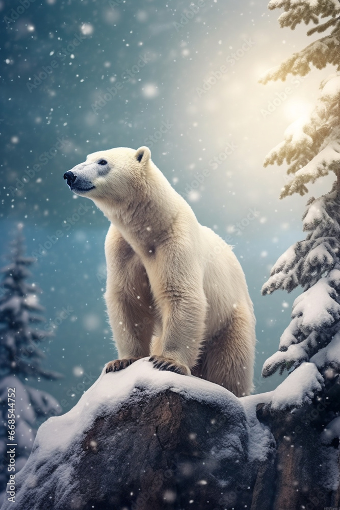 Polar bear and winter snow Polar bear and winter snow