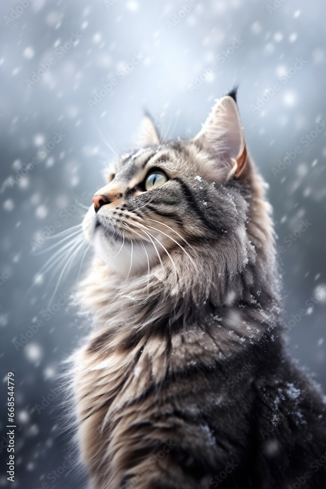 Fluffy furry cat love winter snowing time