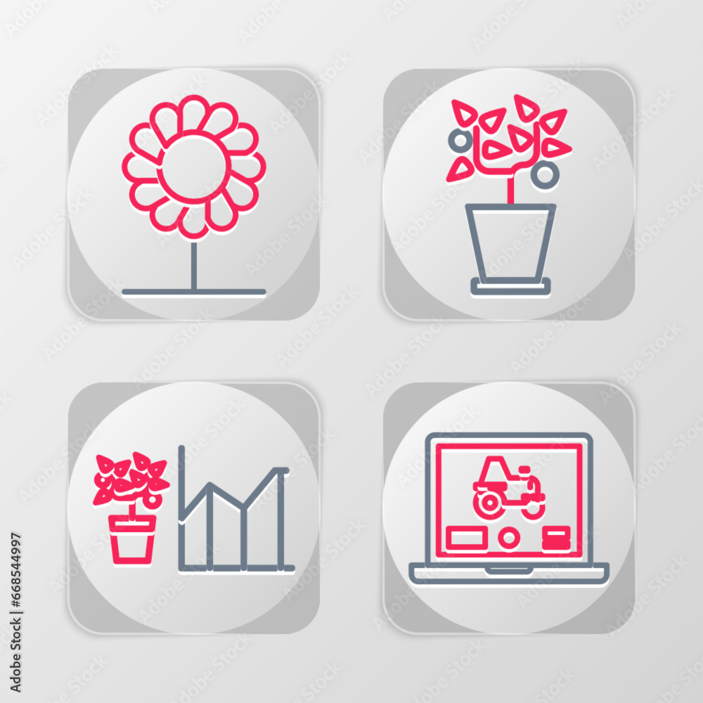 Set line Laptop application for smart farm, Flower statistics, Plant in pot and icon. Vector Set line Laptop application for smart farm, Flower statistics, Plant in pot and icon. Vector