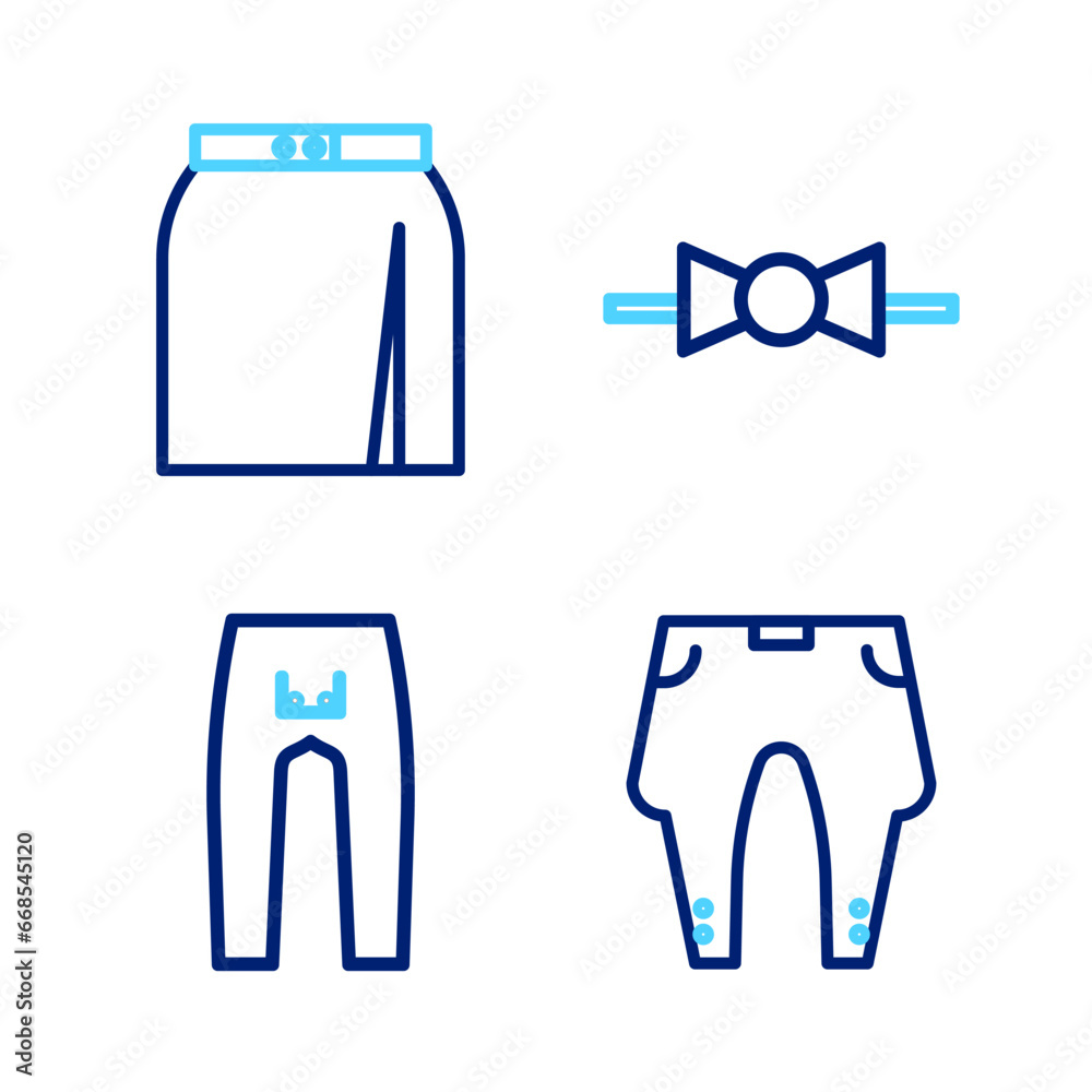 Set line Pants, Bow tie and Skirt icon. Vector Set line Pants, Bow tie and Skirt icon. Vector