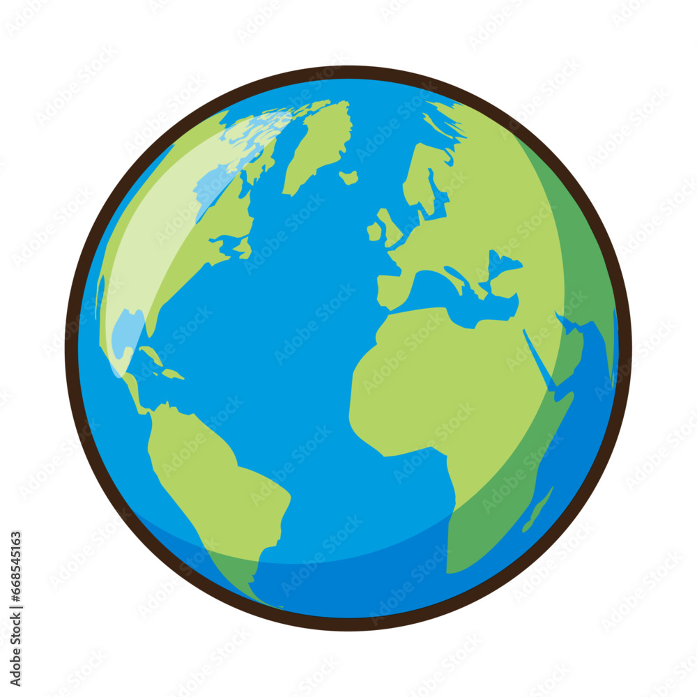 Vector earth globe with green continents. modern world map concept. world map realistic blue ball illustration