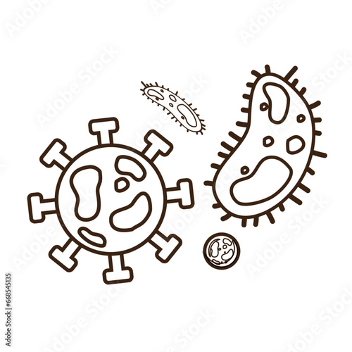 Vector bacteria, microbe, virus outline vector icon set. microscopic bacterium and bacillus collection