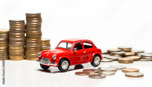 car and coins, savings concept, loan for new car, insurance.