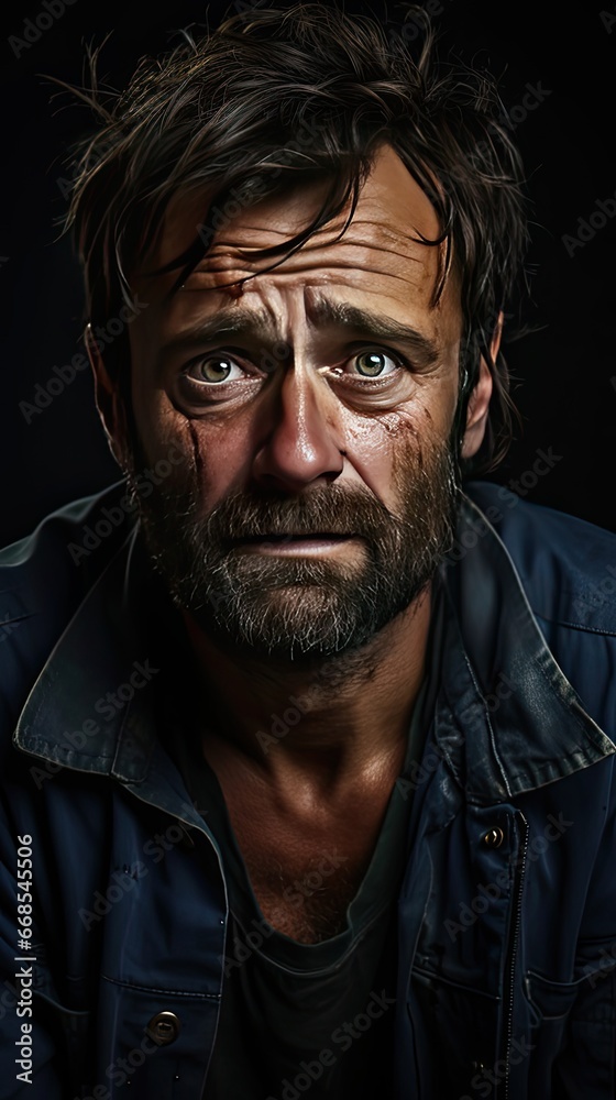 Caucasian man standing over background depressed and worry for distress, crying angry and afraid. Sad expression. Sad emotion illustration. Generative AI Caucasian man standing over background depressed and worry for distress, crying angry and afraid. Sad expression. Sad emotion illustration. Generative AI
