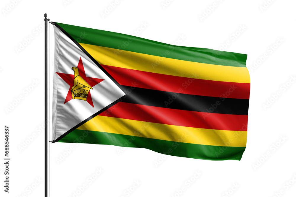 3d illustration flag of Zimbabwe. Zimbabwe flag waving isolated on white background with clipping path. flag frame with empty space for your text. 3d illustration flag of Zimbabwe. Zimbabwe flag waving isolated on white background with clipping path. flag frame with empty space for your text.