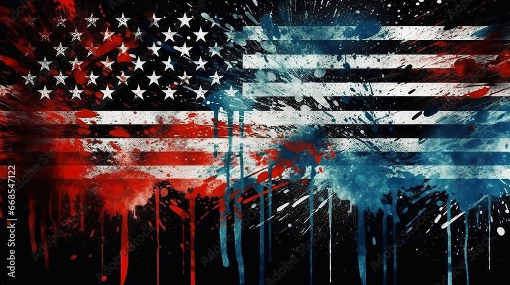 Conceptual image about the EEUU flag splash with paint colors
