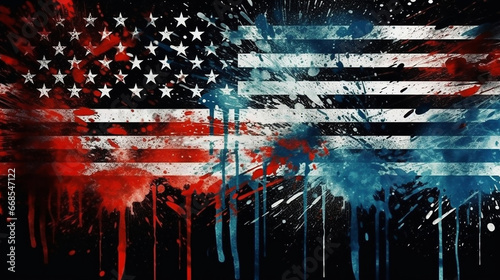 Conceptual image about the EEUU flag splash with paint colors 