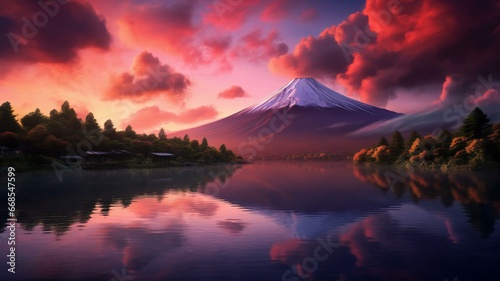 夕日に染まる富士山2