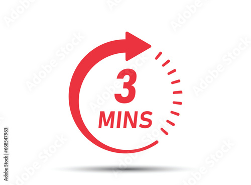 3 minute on stopwatch icon in flat style. Clock face timer vector illustration on isolated background. Countdown sign business concept.