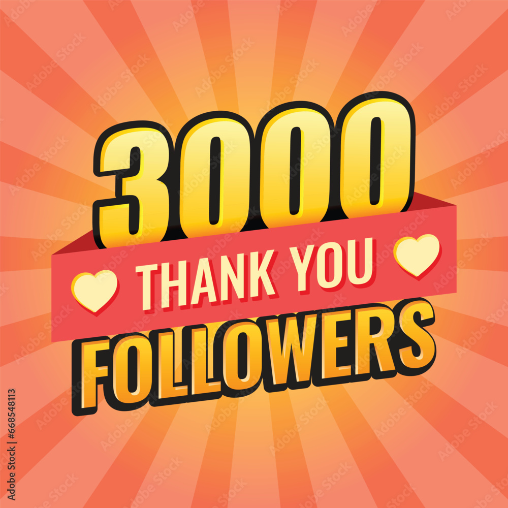 Thank you 3000 followers icon in flat style. Subscription amount vector illustration on isolated background. 3k follower sign business concept. Thank you 3000 followers icon in flat style. Subscription amount vector illustration on isolated background. 3k follower sign business concept.