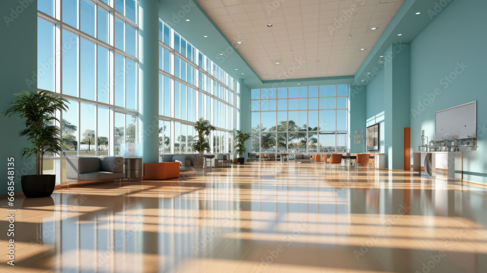 empty long corridor in the modern office building.