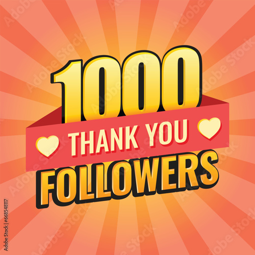 Thank you 1000 followers icon in flat style. Subscription amount vector illustration on isolated background. 1k follower sign business concept.