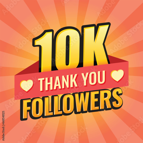 Thank you 10000 followers icon in flat style. Subscription amount vector illustration on isolated background. 10k follower sign business concept.