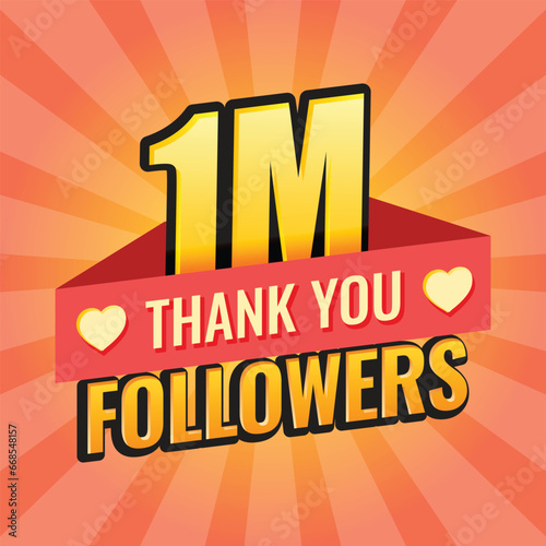 Thank you 1000000 followers icon in flat style. Subscription amount vector illustration on isolated background. 1m follower sign business concept.
