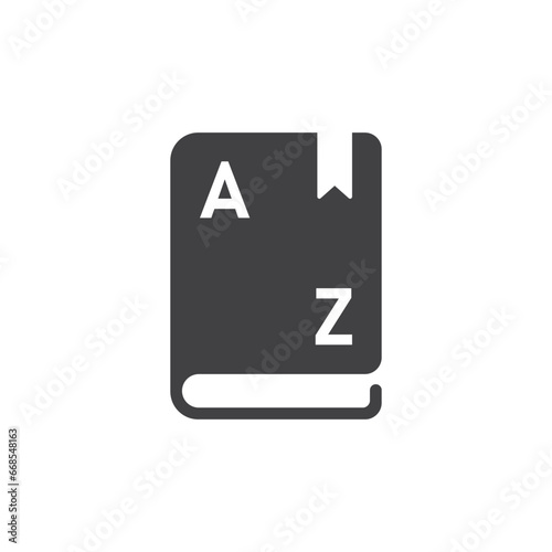 Glossary book icon in flat style. Guidebook encyclopedia vector illustration on isolated background. A-Z notebook sign business concept.