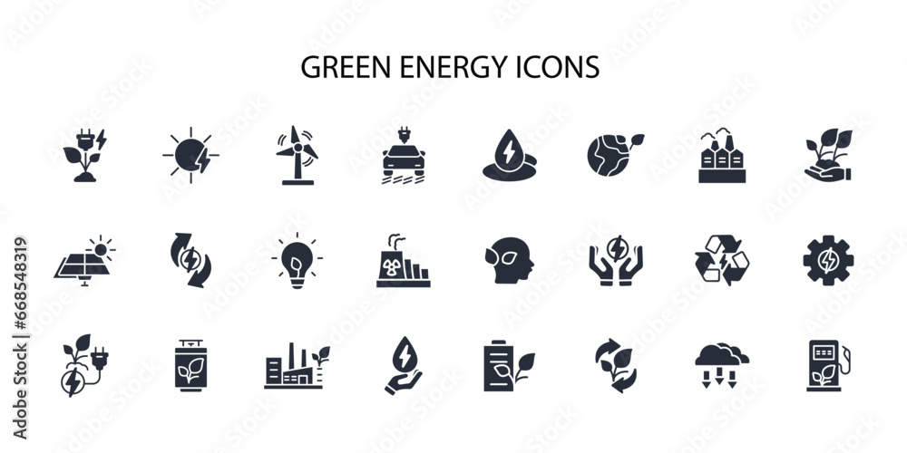 Green energy icon set.vector.Editable stroke.linear style sign for use web design,logo.Symbol illustration.