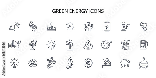 Green energy icon set.vector.Editable stroke.linear style sign for use web design logo.Symbol illustration.