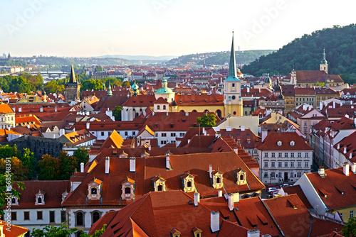 Czech Republic, Prague, September 2023: View of the red tiled roofs of the old town of Prague. Concept - tourism, travel.