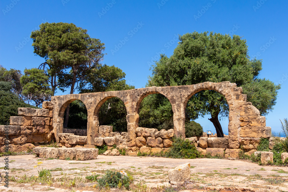 Ruins of the Roman Archeological Park of Tipaza, Tipasa.  Site of the Christian church with the famous Roman arches.