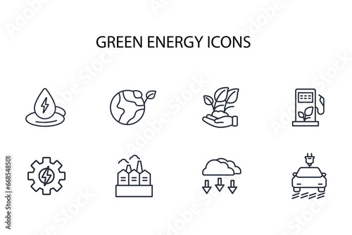 Green energy icon set.vector.Editable stroke.linear style sign for use web design logo.Symbol illustration.