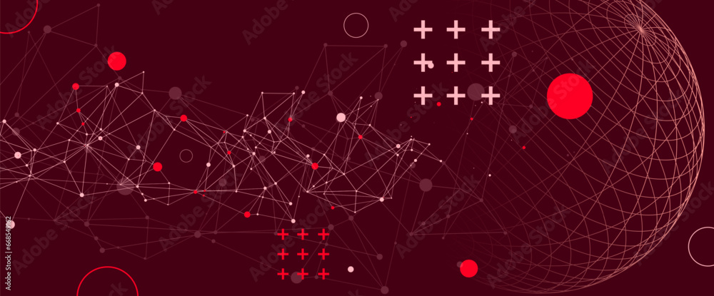 Fototapeta premium Abstract scientific background using wireframe sphere and plexus effect. Vector illustration