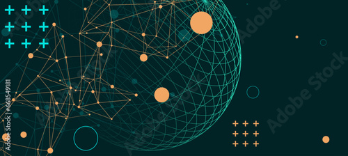 Abstract scientific background using wireframe sphere and plexus effect. Vector illustration