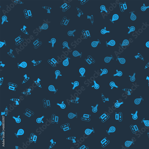 Set Electric planer tool, Angle grinder, Circular saw blade and cordless screwdriver on seamless pattern. Vector