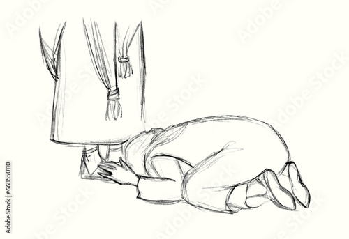 Εκτύπωση καμβά Pencil drawing. A woman begs the prophet Elisha for help
