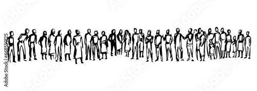 Vector drawing. People stand in a long line