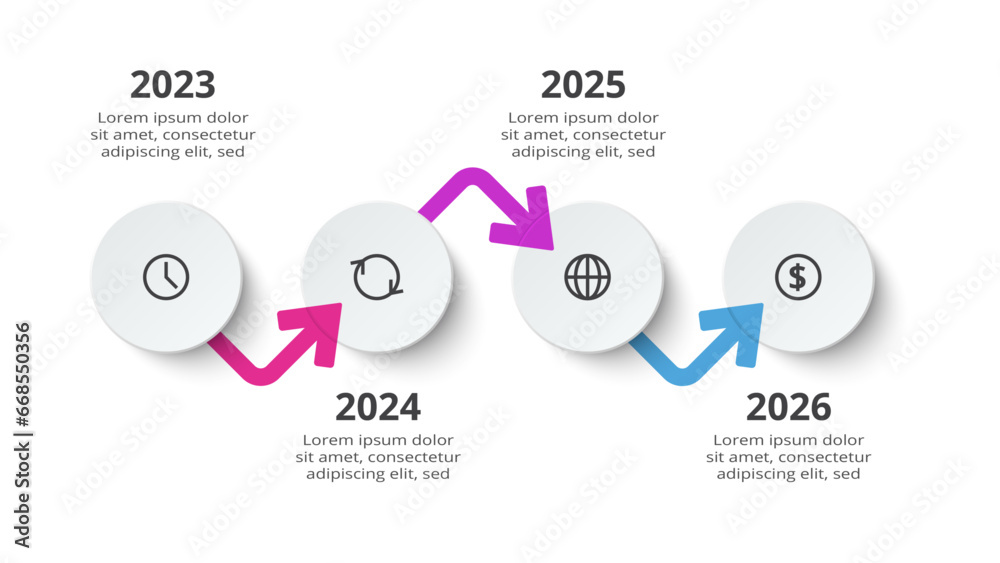 Naklejka premium Timeline with 4 elements, infographic template for web, business, presentations, vector illustration