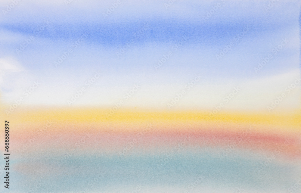 abstract drawing of a sunset, watercolor background painted with paints on wet paper