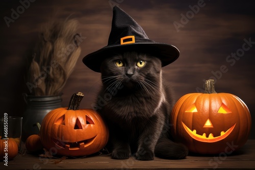 Cat and pumpkin - generative ai