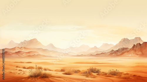 View of desert in aquarelle style