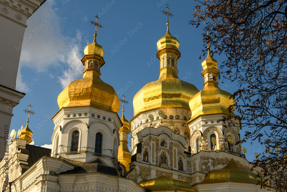 The restored Holy Dormition Cathedral, the main Cathedral temple of Kyiv Pechersk Lavra in Kyiv, Ukraine, October 23, 2023