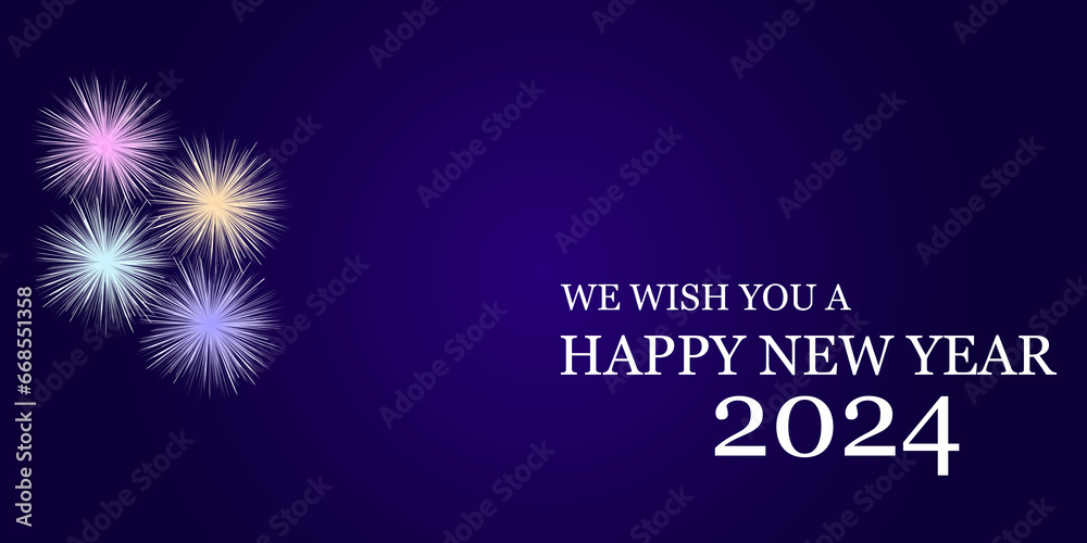 We Wish You A Happy New Year 2024 Beautiful Text Design And Blue Radial We Wish You A Happy New Year 2024 Beautiful Text Design And Blue Radial