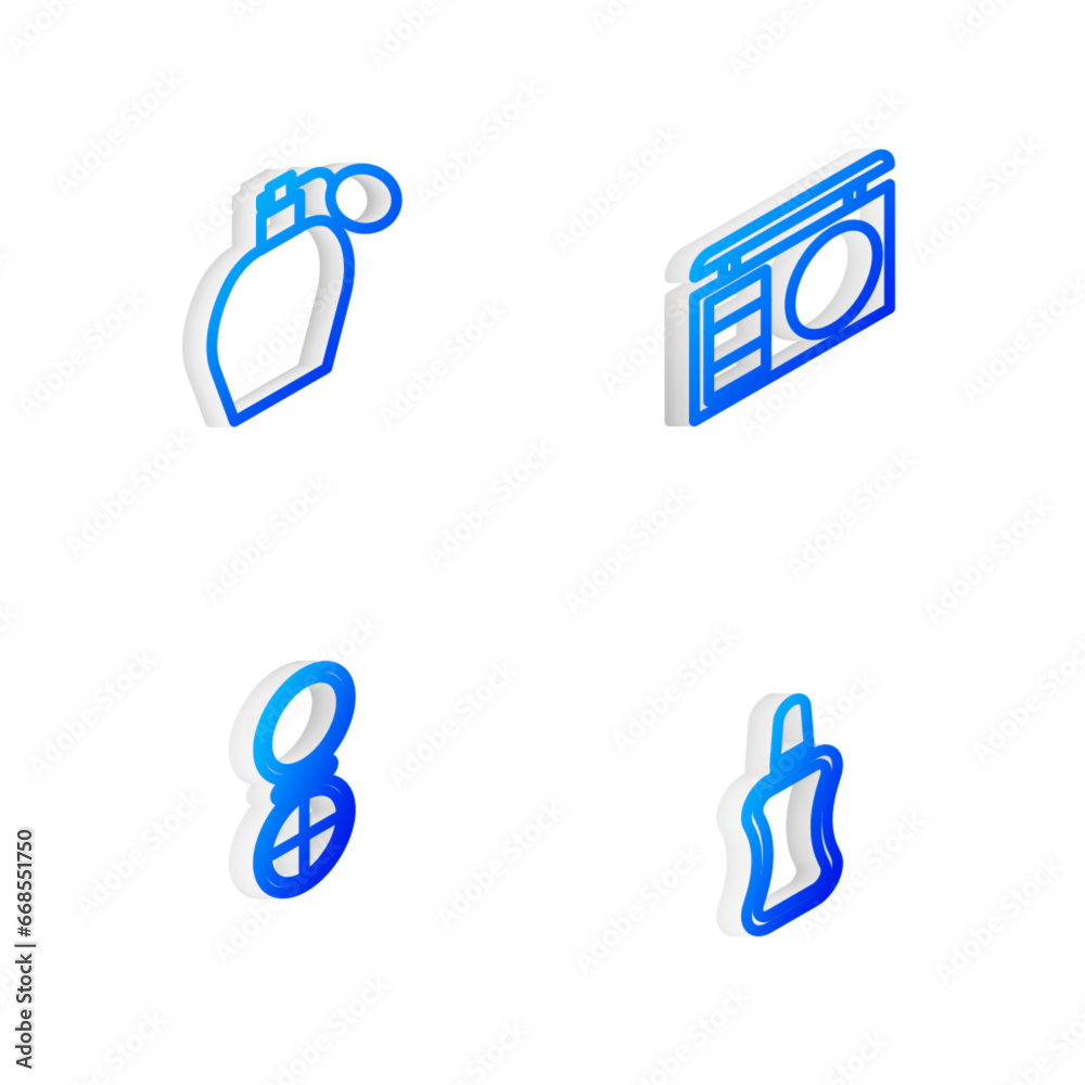 Set Isometric line Eye shadow palette, Perfume, Makeup powder with mirror and Nail polish bottle icon. Vector Set Isometric line Eye shadow palette, Perfume, Makeup powder with mirror and Nail polish bottle icon. Vector