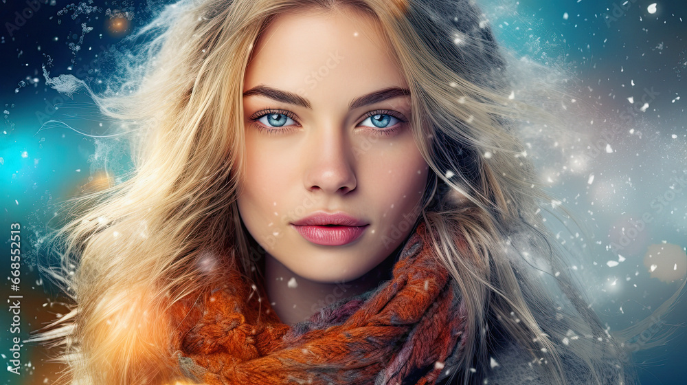 blonde woman winter close-up portrait