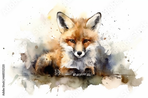 fox painted in watercolor