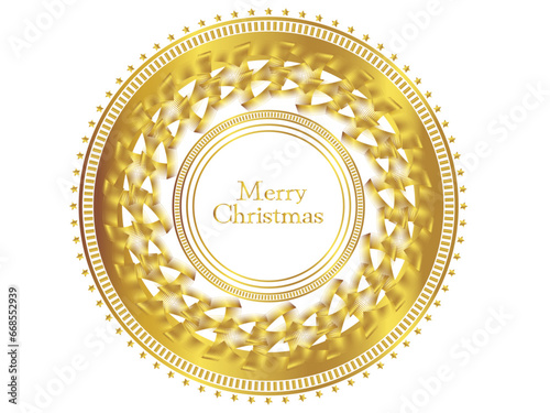 金色のメリークリスマスの文字ありクリスマスリース。装飾に使えるクリスマス素材。ベクター素材。
