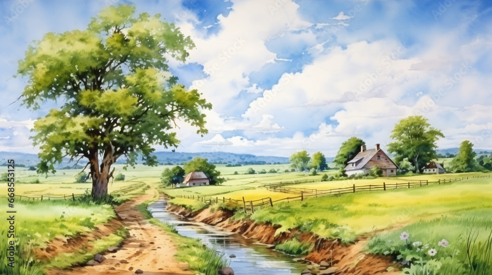 Watercolor illustration landscape