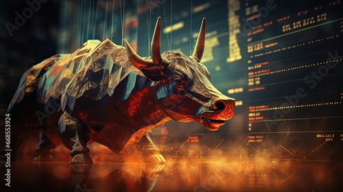 Brave bull representing stock market. Generative AI