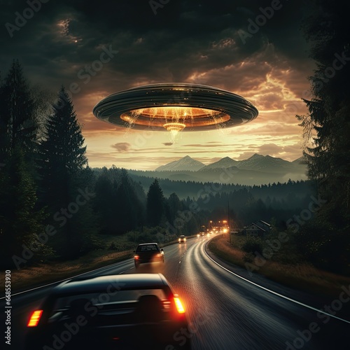 Appearance of a UFO and mystery. Generative AI