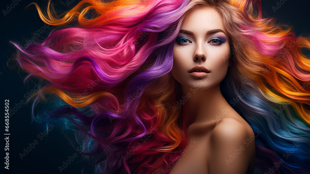 Beauty girl with colorful dyed hair