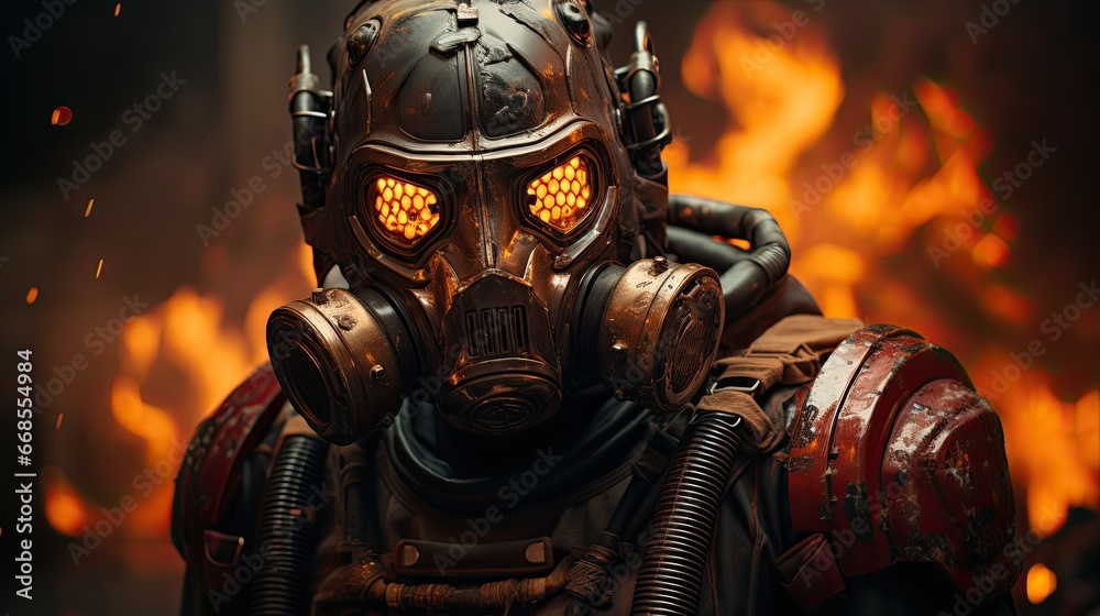 Firefighter robot concept. Generative AI Firefighter robot concept. Generative AI