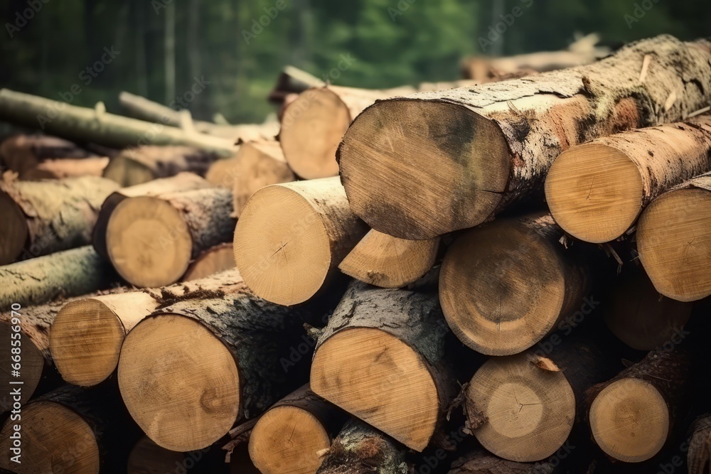 Wood logs forest stack. Nature tree natural lumber material. Generate Ai Wood logs forest stack. Nature tree natural lumber material. Generate Ai