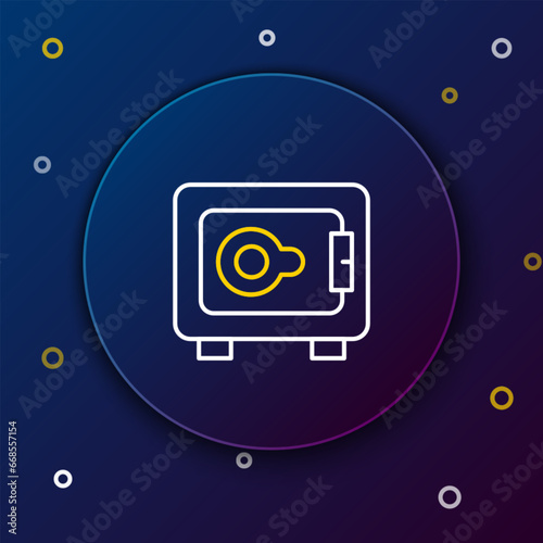 Line Safe icon isolated on blue background. The door safe a bank vault with a combination lock. Reliable Data Protection. Colorful outline concept. Vector