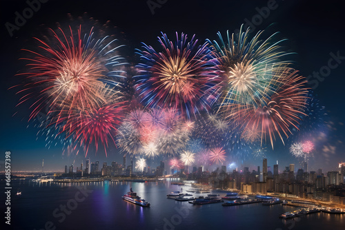 Spectacular Fireworks Illuminate the Urban Night Sky
