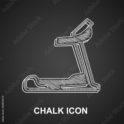 Chalk Treadmill machine icon isolated on black background. Vector