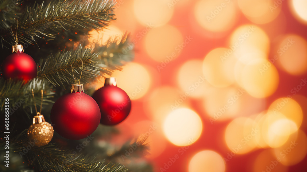 Christmas Tree With Ornament And Bokeh Lights. Ai generative. Christmas Tree With Ornament And Bokeh Lights. Ai generative.