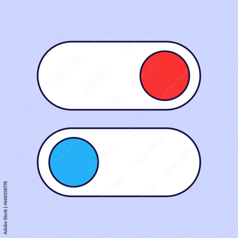 Vector on and off toggle switch. slider buttons to turn on and off Vector on and off toggle switch. slider buttons to turn on and off